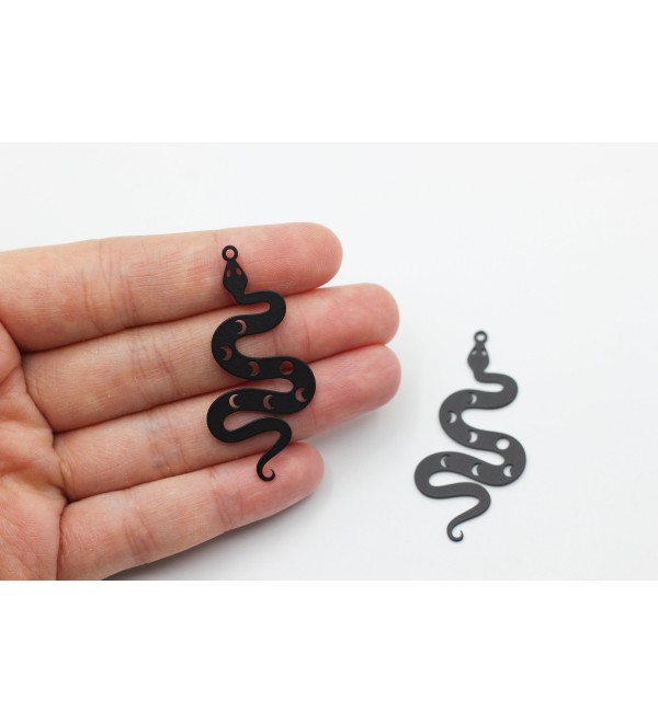 Black Plated Snake Charm, Moon Phases on Snake Earring Charm Pendant, Laser Cut Metal Supplies, Jewelry Components Wholesale P-1215