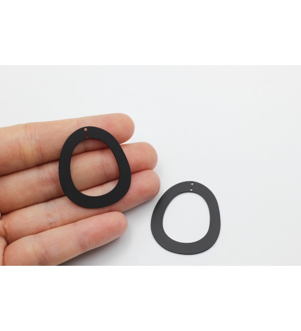 Black Plated Oval Ring Earring Connector Charm With 2 Holes, Oval Hoop Charm, Oval Circle Earring Connector, Jewelry Supplies P-1199