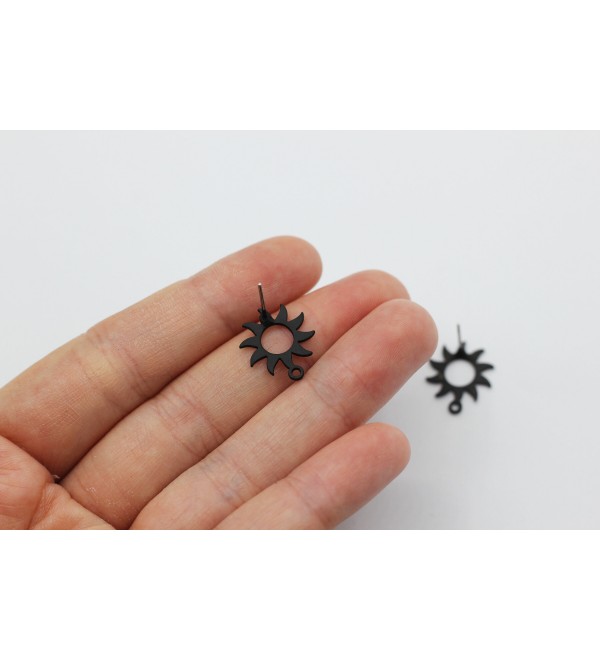 1 Pair Black Plated Sun Earrings, Sun Stud Earrings, Simple Studs, Earring Findings, Tiny Sun Studs Earrings Post Jewelry Supplies P-1651