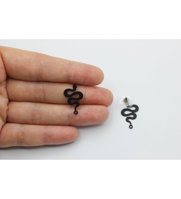 1 Pair Black Plated Snake Stud Earrings, Snake Studs, Stainless Steel Earring Posts, Serpent Stud Earrings, Jewelry Making Supplies P-1654