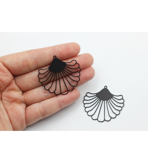 Black Flower Charm, Geometric Flower Charm Pendant, Stainless Steel Flower Connector, Laser Cut Jewelry Making Supplies P-1082