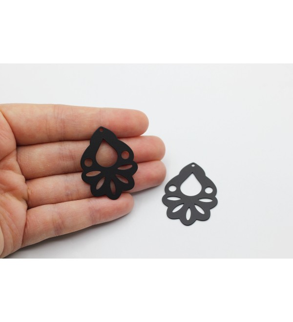 Black Plated Earring Charm, Earring Accessories, Earring Pendant, Oval Charm, Flower Charm, Laser Cut Jewelry Supplies P-1487