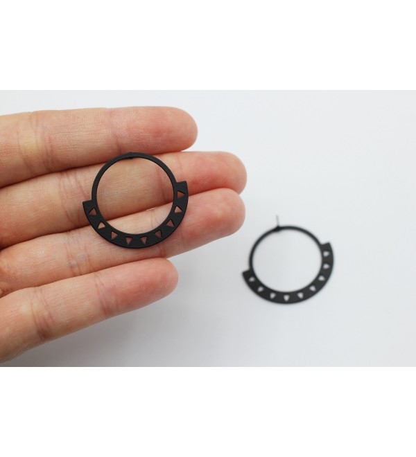 1 Pair Black Plated Earring Studs, Steel Circle Studs, Geometric Earring Studs, Earring Posts, Jewelry Making Supplies, Laser Cut Earrings P-1457