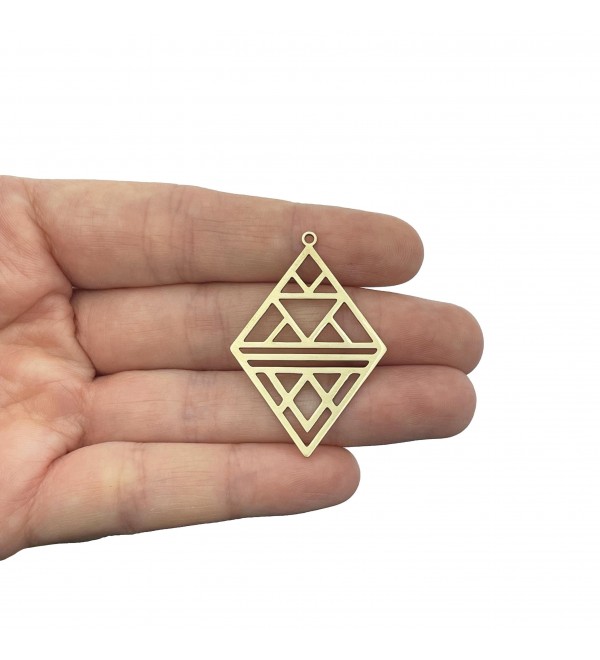 Raw Brass Rhombus Charm, Geometric Earring Charm, Square Triangle Geometric Pendant, Earring Connectors, Laser Cut Charms RW-2156