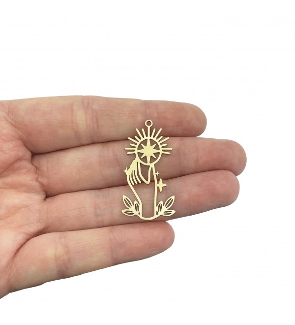 Brass Hand Pendant, Hand Holding Sun Charm, Celestial Hand Charm, Jewelry Making Accessories Findings, Laser Cut Earring Charms RW-2175