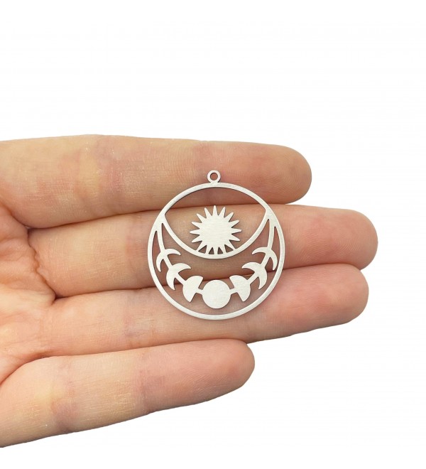 Steel Round Moon Phase Charm, Sun and Moon Earring Charm, Steel Celestial Charms for Jewelry Making, Laser Cut Jewelry Supplies STL-4169