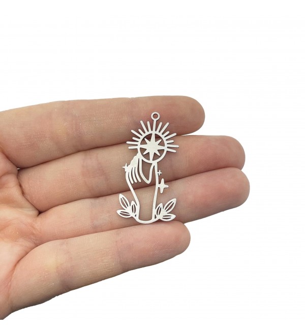 Steel Hand Pendant, Hand Holding Sun Charm, Celestial Hand Charm, Jewelry Making Accessories Findings, Laser Cut Earring Charms STL-4175