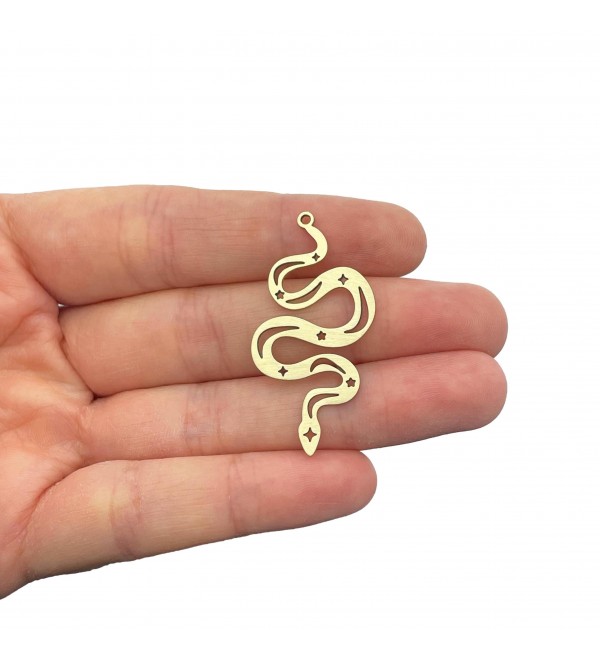 Brass Snake Charms, Stars on Snake Charm, Serpent Charm, Celestial Snake Charm, Brass Jewellery Tools, Laser Cut Charms RW-2200