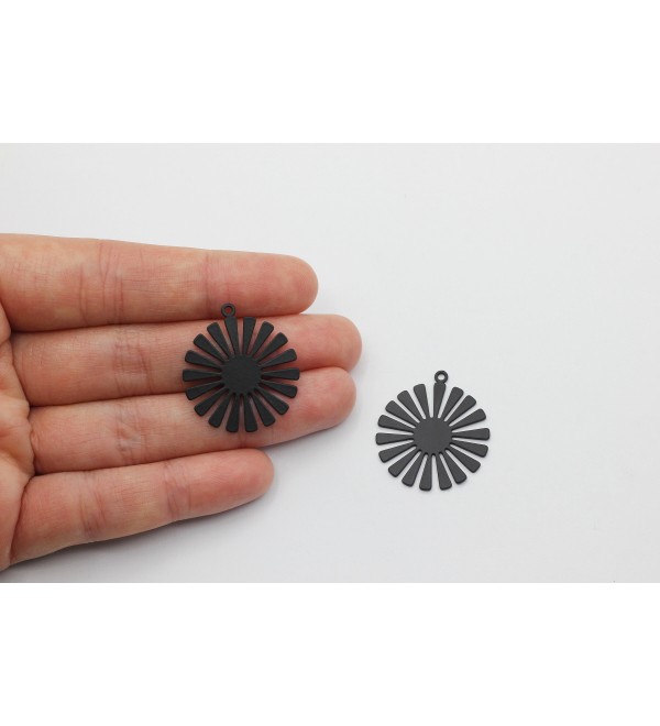 Black Plated Sun Charm, Sun Pendant, Black Earring Charms, Steel Findings, Flower Charm, Laser Cut Jewelry Supplies P-1391