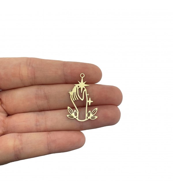 Brass Hand Charm, Leaves on Hand Charm, Celestial Hand Charm, Brass Jewelry Making Accessories Findings, Laser Cut Earring Charms RW-2167