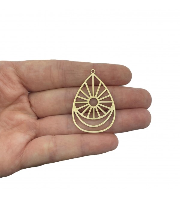 Brass Sun Charm, Drop Sun Pendant, Open Bezel Charms, Teardrop Sun Charm, Laser Cut Earring Charms, Jewelry Supplies RW-2163