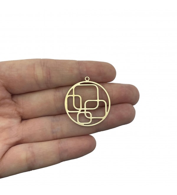 Raw Brass Geometric Circle Charm, Interlocking Squares Charm, Open Back Charms for Resin Jewelry, Laser Cut Charms, Jewelry Tools RW-2172