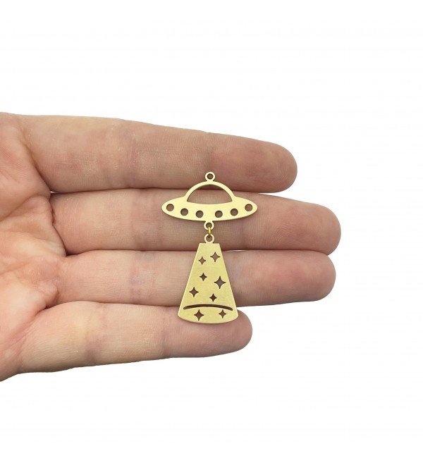 Brass UFO Spaceship Charm, Spacecraft Charms Pendant for DIY Earring Necklace Key Chain Laser Cut Jewelry Making Accessories RW-2176