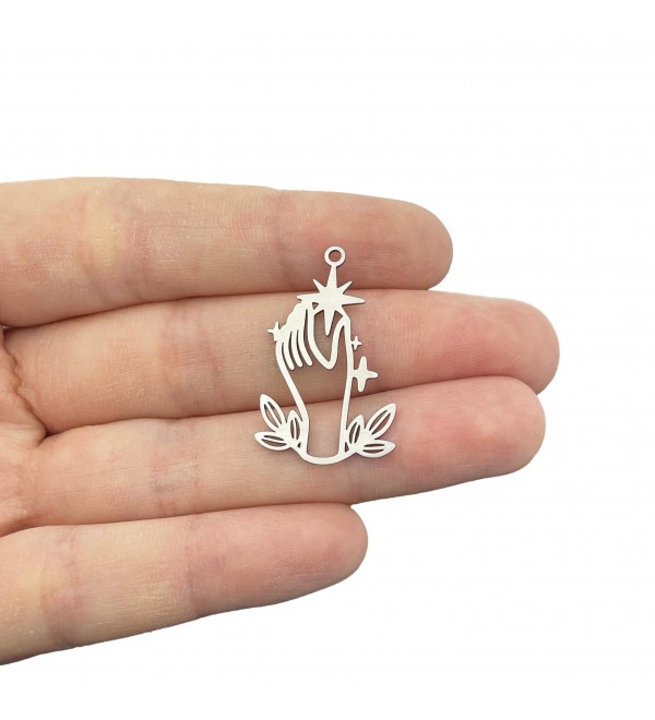 Steel Hand Charm, Leaves on Hand Charm, Celestial Hand Charm, Steel Jewelry Making Accessories Findings, Laser Cut Earring Charms STL-4167