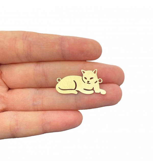 Brass Cat Charm, Cat Necklace Charm, Brass Animal Charms, DIY Jewelry Making Supplies, Laser Cut Metal Charms Findings RW-2202